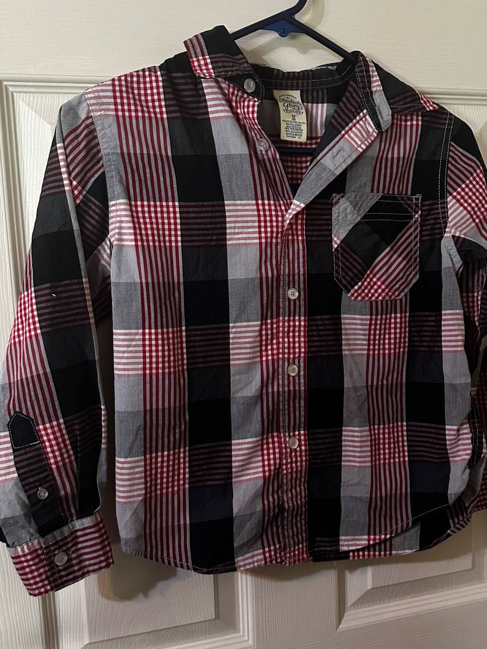 Faded Glory Red, Black & Gray Plaid Button-Down Shirt